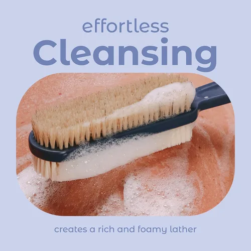 Vista 4 de MainBasics Cepillo Exfoliante para Ducha – Cepillo de Mango Largo de Doble Cara para Lavado Corporal y Frotación con Cerdas Exfoliantes y Suaves