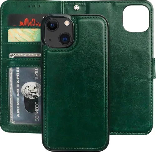 Vista 15 de Bocasal Funda tipo cartera desmontable para iPhone 13 con bloqueo RFID, ranuras para tarjetas, soporte de piel sintética de alta calidad, soporte