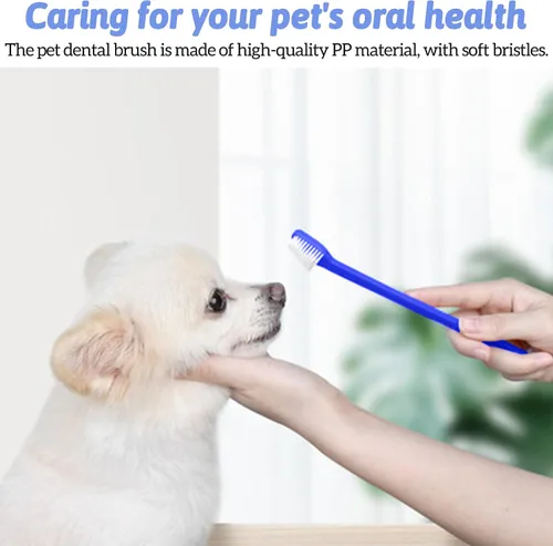 Vista 6 de 100 cepillos de dientes para perros de doble cabeza, kit de cepillado de dientes de cachorro de mango largo, cepillos dentales suaves para mascotas