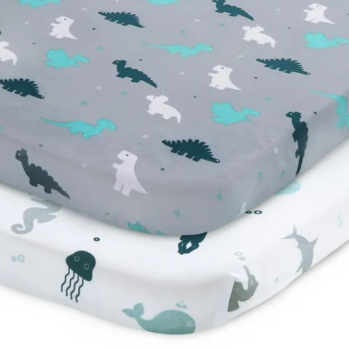 Vista 12 de Sábana de cuna, paquete de 2 sábanas de cuna, sábanas de cuna ultra suaves para bebés niños o niñas, ajuste universal para cuna rectangular
