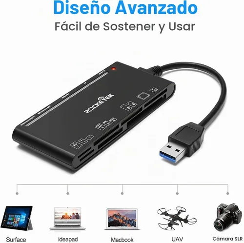 Vista 4 de Lector de Tarjetas SD USB 3.0, Lector Multi Tarjeta 7 en 1 para SD SDXC SDHC Micro SD CF MS MMC Tarjeta de Memoria de Cámara XD, Lector de Tarjetas