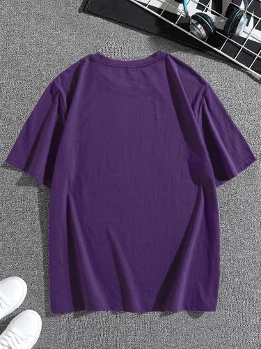 Vista 2 de OYOANGLE Camiseta casual de verano de manga corta con cuello redondo para hombre