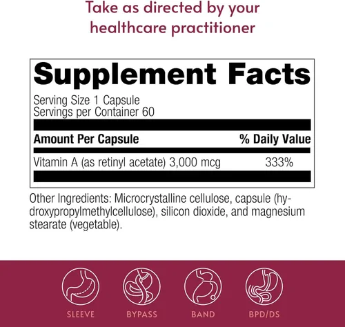 Vista 4 de Bariatric Advantage Vitamina A 3,000 mcg - para pacientes de cirugía bariátrica - Mini cápsulas fáciles de digerir - Suplementos de vitamina A