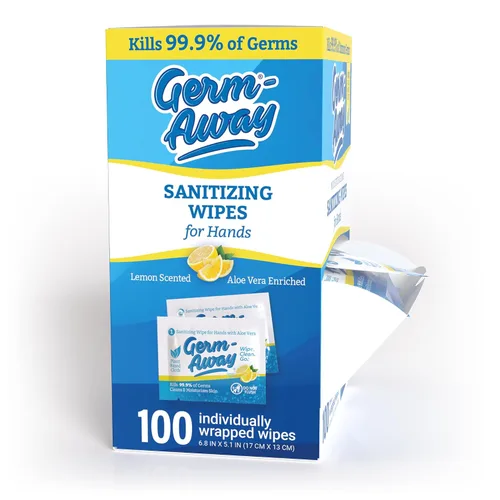 Vista 7 de Toallitas de mano antibacterianas grandes envueltas individualmente, toallitas sanitadoras de manos de tamaño viaje con aloe en caja dispensadora