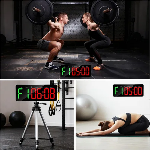 Vista 4 de Reloj temporizador de gimnasio mejorado para Tabata/FBG/EMOM - Reloj de entrenamiento grande para gimnasio en casa con control remoto, cuenta