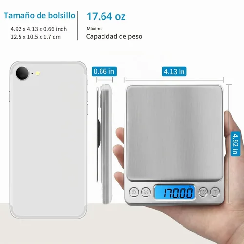 Vista 5 de Báscula digital de cocina 17.64 oz 0.00 oz báscula de alimentos de alta precisión báscula de cocina multifuncional de acero inoxidable con pantalla
