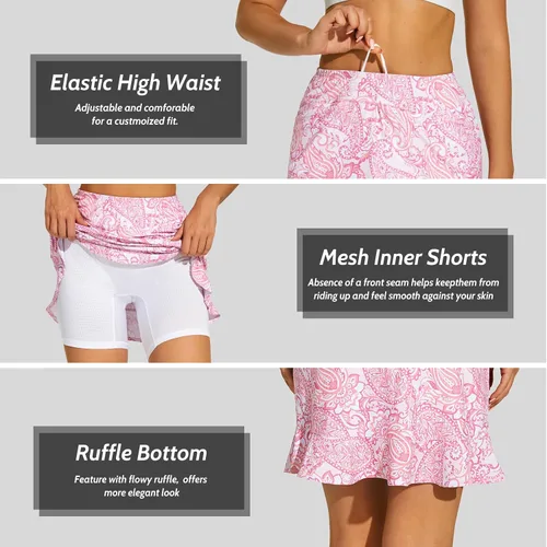 Vista 4 de M MOTEEPI Faldas de golf con volantes hasta la rodilla para mujer de 20 pulgadas con bolsillos, pantalones cortos elegantes y casuales para el verano