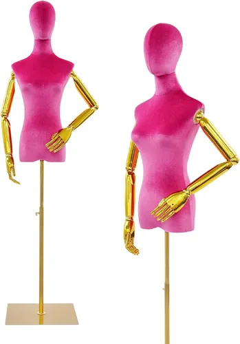 Vista 12 de Female Mannequin Dress Form, Adjustable Height Mannequin Body with Gold Arms and Base, Velvet Mannequin Torso for Clothing Dress Jewelry Display