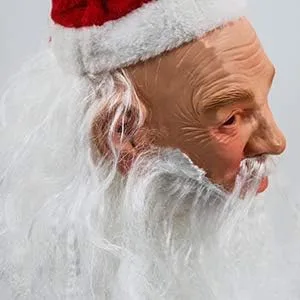 Vista 6 de HENGYUTOYMASK Máscara realista de látex de Papá Noel, disfraz de Navidad, cosplay, barba blanca, máscara roja, máscara de fiesta para adultos