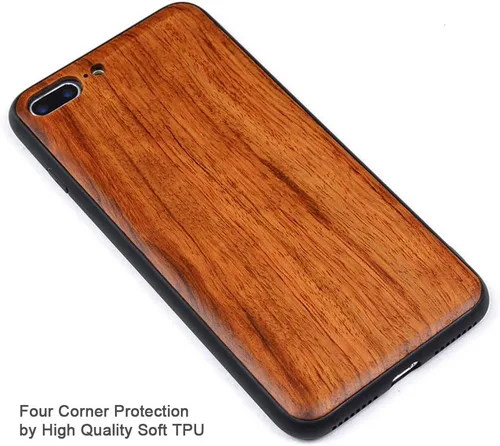 Vista 4 de Funda de madera para iPhone 7 Plus/8 Plus, madera natural real, delgada, a prueba de golpes, híbrida de madera para iPhone 7P/8P (palisandro)