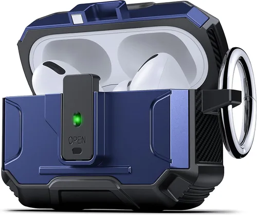 Vista 9 de DASFOND - Funda de armadura para AirPods de 2ª y 1ª generación, carcasa de cuerpo completo de grado militar a prueba de golpes, soporte de carga