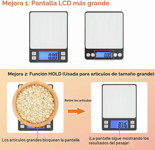 Vista 3 de BOMATA 0.01 g/1 kg Escala Digital Pequeña Mejorada, Recargable por USB, con Pantalla Más Grande y Función de Retención, Función de Tara, 9