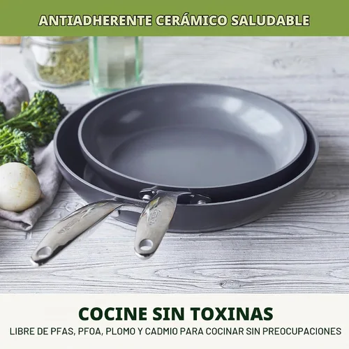 Vista 2 de GreenPan Valencia Pro 2 Piece (8" & 10") Ceramic Nonstick Skillet Set Gris