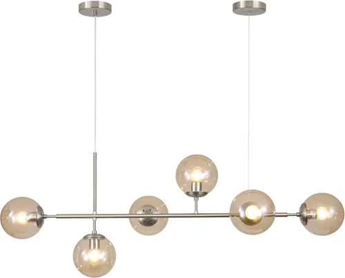 Vista 14 de KCO Lighting Lámpara de Araña Sputnik Moderna de Globo de 6 Luces Latón Dorado Lámpara de Araña Colgante Lineal Iluminación de Cristal Ahumado