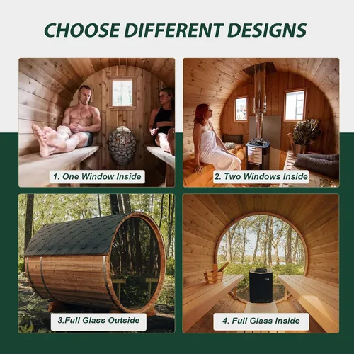 Vista 16 de Smartmak Sauna de vapor de barril al aire libre personalizada, 2-10 personas de cicuta canadiense/cedro rojo tradicional sala de sauna de madera