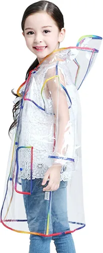 Vista 7 de Hiheart Impermeable unisex de EVA con capucha para niños, transparente, con borde