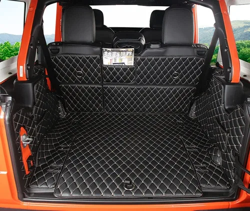 Vista 7 de Alfombrilla para maletero, alfombrilla de respaldo+panel de ambos lados para Jeep Wrangler Rubicon 2018-2021-Actual (4dr con subwoofer) XPE Leather