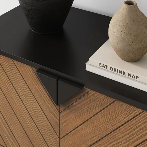 Vista 7 de Nathan James Enloe Aparador Buffet Moderno Gabinete de Almacenamiento de Acento Negro con Puertas en Acabado de Madera de Pino Rústico y Base