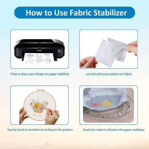 Vista 5 de Hoxemator Estabilizador soluble en agua para bordado, 24 unidades de 8.5 x 11 pulgadas imprimibles para pegar y coser papel de bordado lavado