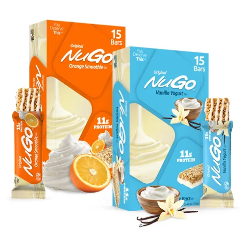 Vista 17 de Barra de proteínas NuGo, batido de naranja, 11 g de proteína, sin gluten, 15