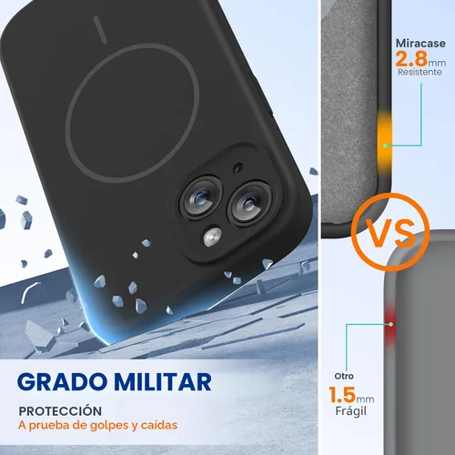Vista 4 de Miracase Funda diseñada para iPhone 14 Plus con protector de pantalla, protección mejorada de la cámara, funda de silicona líquida a prueba de Negro