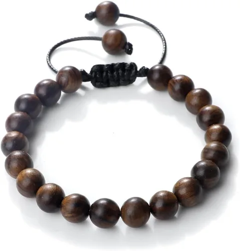 Vista 2 de Razcus - Pulsera de cuentas de palisandro negro vintage para hombre, 680.394 in, redondas, de madera, pulseras elásticas para meditación para oración