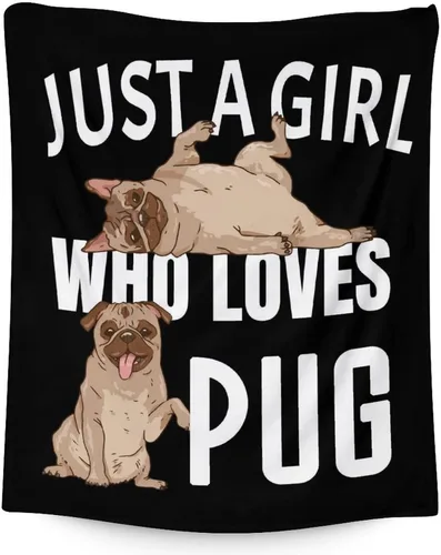 Vista 11 de Manta de Pug para regalo, 30 x 40 pulgadas, bonita manta para amantes de los perros, mantas blancas de felpa suave para sofá, oficina
