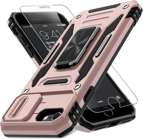 Vista 48 de DEERLAMN Funda para iPhone Air de 6.5 pulgadas con cubierta deslizante para cámara + protector de pantalla (2 paquetes), soporte de anillo giratorio