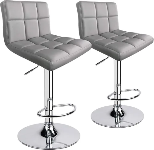 Vista 8 de Taburetes de bar de leopardo, moderno taburete giratorio ajustable de piel sintética con respaldo, juego de 2 (gris claro) Moderno, giratorio
