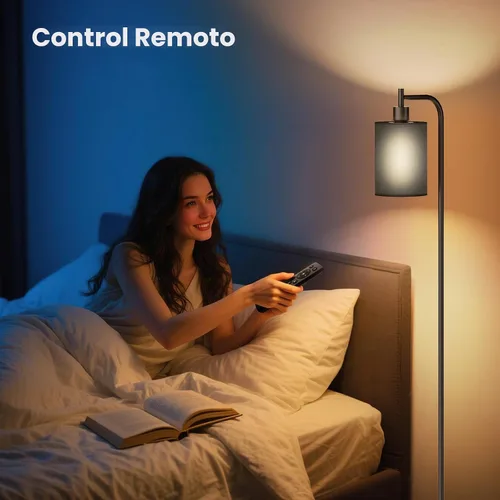 Vista 4 de SIBRILLE Lámpara de pie con pantalla de lino, lámpara de pie alta regulable con control remoto y 3 temperaturas de color, lámparas de pie modernas