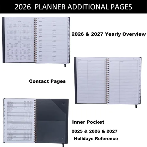 Vista 5 de Daily Planner 2026,Jan 2026-Dec 2026,Weekly & Monthly Planner,Calendar Planner 2026 with Tabs Personal Notebook for Work or Home,6.3"x 8.5",Thicker