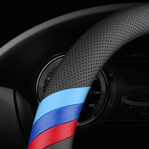 Vista 6 de HAOTULE Funda de Cuero Nappa Delgada y Elegante para Volante BMW Funda de Volante Conversión Interior (Negro)