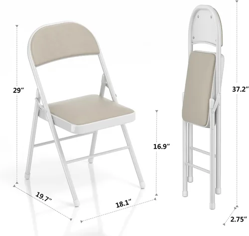 Vista 8 de VECELO Paquete de 4 sillas plegables portátiles de metal con acolchado de poliuretano ultra suave para oficina en casa, beige