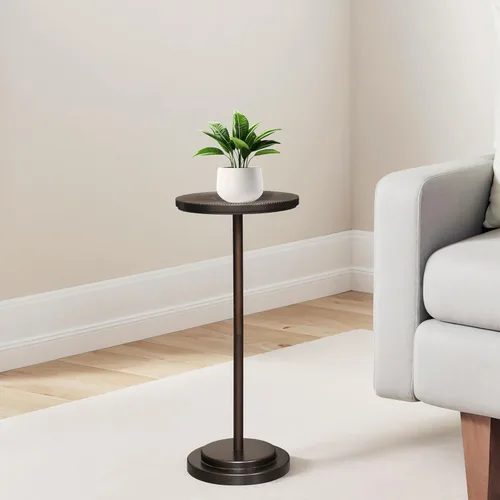 Vista 12 de COVLON Mesa de bebidas, mesa de Martini tallada, mesa auxiliar pequeña, mesa de pedestal con base pesada para sala de estar, dormitorio, espacio