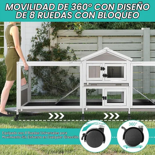 Vista 6 de Ketive - Conejera de 2 niveles con ruedas de 93 pulgadas de largo, jaula para animales pequeños