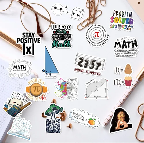 Vista 2 de Calcomanías de matemáticas y ciencias – Geek Graffiti mate impermeable – Grandes recompensas para estudiantes – Decoraciones de día Pi para laptop 1