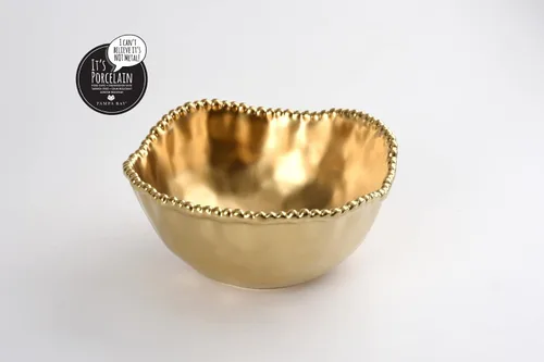 Vista 8 de Pampa Bay Cuenco mediano profundo de porcelana chapada en titanio, 8.5 pulgadas, tono dorado mate, horno, congelador, apto para lavavajillas