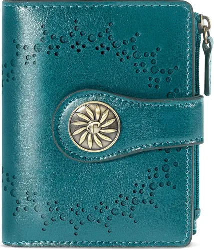 Vista 28 de Tipmile - Cartera pequeña para mujer, cartera de cuero con bloqueo RFID, plegable con bolsillo para monedas y con cremallera, Beige, Casual