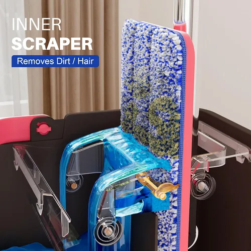Vista 4 de JOYMOOP Sistema de trapeador plano y cubo de microfibra, trapeadores para limpieza de suelos y limpiador de paredes, madera dura, azulejos