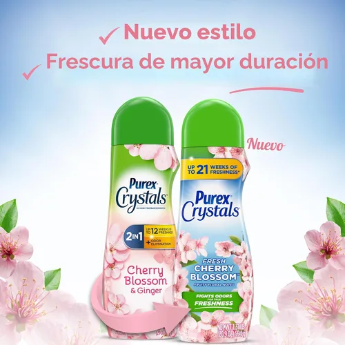 Vista 2 de Purex Crystals In-Wash - Potenciador de aroma, flor de cerezo y jengibre, 21 onzas (paquete de 4), tecnología de frescura y eliminación de olores