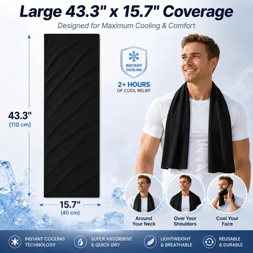 Vista 7 de Toallas de enfriamiento de 43.3 x 15.7 pulgadas, toalla de hielo, toalla de sudor, toallas de enfriamiento para cuello y cara, envolturas