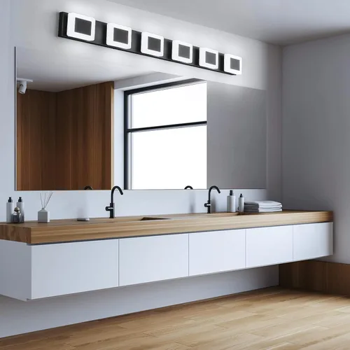 Vista 2 de 6 luces LED de baño sobre espejo negro acrílico moderno luces de tocador regulables luz de pared baño tocador accesorios