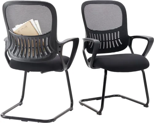 Vista 7 de DUMOS Silla de escritorio de oficina con base de trineo, sillas ergonómicas de malla ejecutiva para computadora con soporte lumbar para el hogar