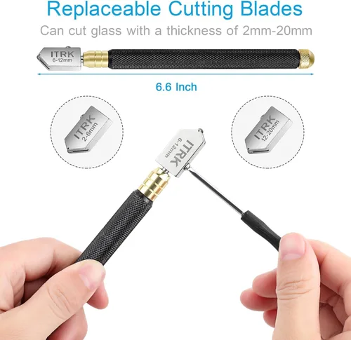 Vista 7 de Cortador de vidrio de 2 mm a 20 mm y aceite para corte de vidrio, herramienta de corte de vidrio mejorada con alimentación automática de aceite