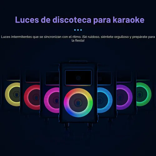 Vista 4 de JYX Máquina de karaoke con 2 micrófonos inalámbricos, woofer de 10 pulgadas, 500 W, potencia máxima, altavoz Bluetooth portátil grande con ajuste
