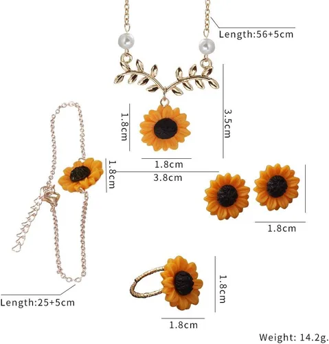 Vista 2 de Collar con colgante de hoja de perlas de girasol dulce, cadena clavicular de resina con margarita, joyería de moda para mujer