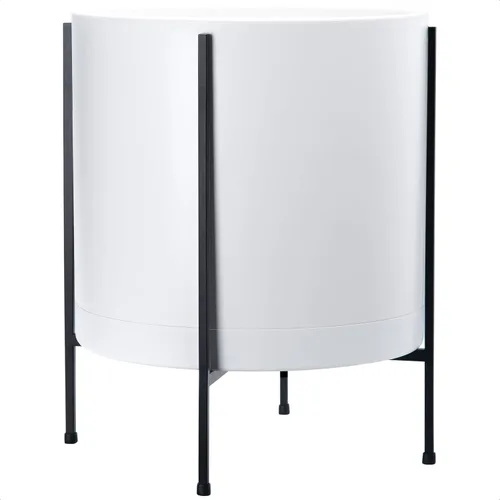 Vista 11 de D'vine Dev Maceta negra de 8 pulgadas con soporte, moderna maceta cilíndrica de plástico con soporte de metal resistente para plantas