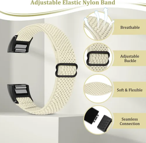 Vista 4 de TumpCez Bandas elásticas compatibles con Fitbit Charge 2, correa de repuesto ajustable elástica de nailon suave Solo Loop para Fitbit Charge 2