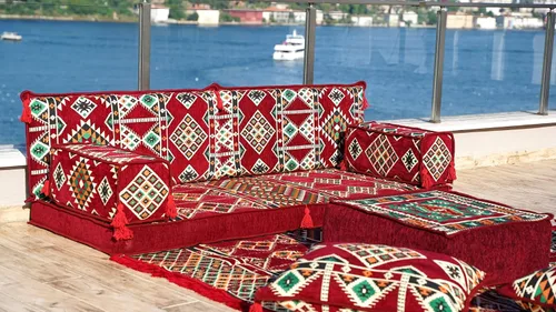 Vista 3 de arabicsofa Juego de sofá de dos plazas étnico individual – Funda lavable estilo bohemio cojines de suelo con sofá otomano