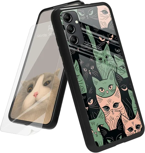 Vista 85 de Funda para Samsung Galaxy A12 5G con protector de pantalla, parte trasera de vidrio templado + TPU de silicona suave que absorbe los golpes